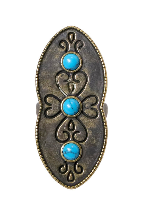 Turquoise Howlite Vintage Engraving Statement Ring - AG