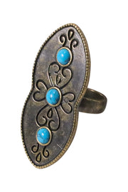 Turquoise Howlite Vintage Engraving Statement Ring - AG