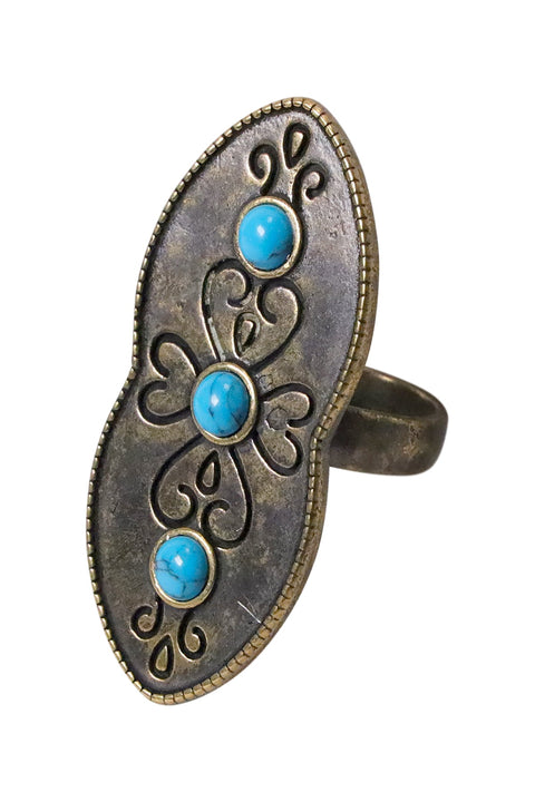 Turquoise Howlite Vintage Engraving Statement Ring - AG