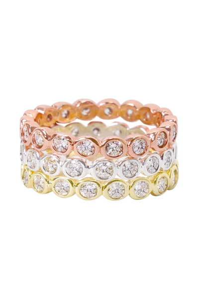 Tri Tone Halo Stack Ring Set - SF