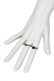 Seahorse And Blue CZ Two Finger Ring - AG