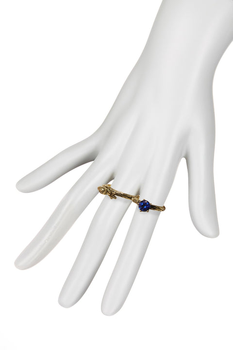 Seahorse And Blue CZ Two Finger Ring - AG