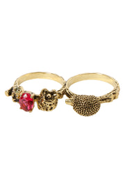 Hedgehog And Hot Pink CZ Two Finger Ring - AG