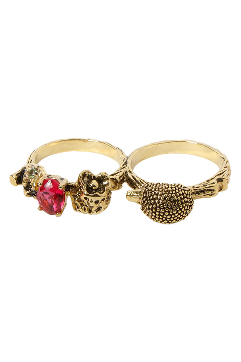 Hedgehog And Hot Pink CZ Two Finger Ring - AG