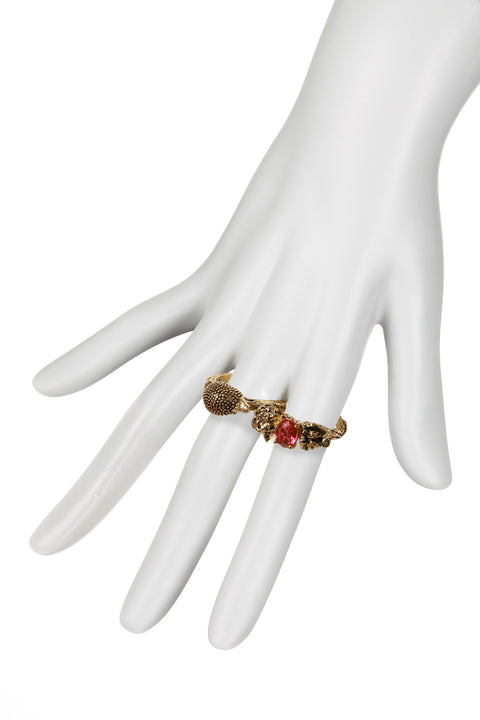 Hedgehog And Hot Pink CZ Two Finger Ring - AG