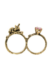Fawn And Pink CZ Two Finger Ring - AG