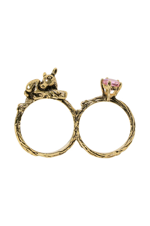 Fawn And Pink CZ Two Finger Ring - AG