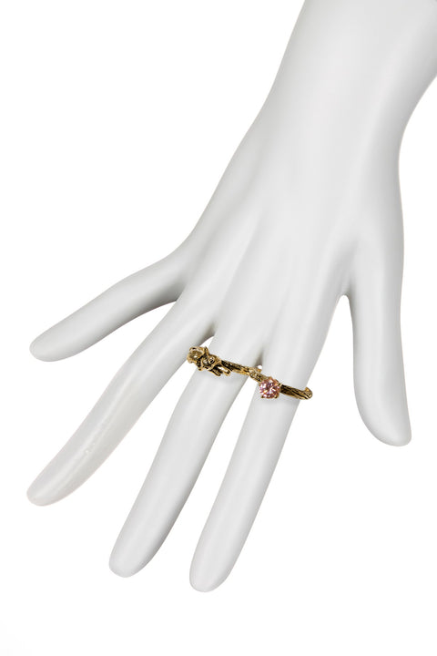 Fawn And Pink CZ Two Finger Ring - AG