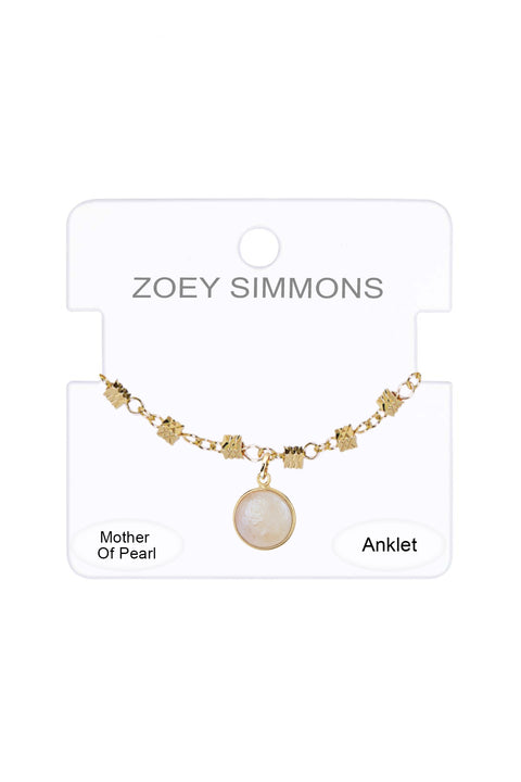 Mother Of Pearl Charm Beaded Anklet - GF