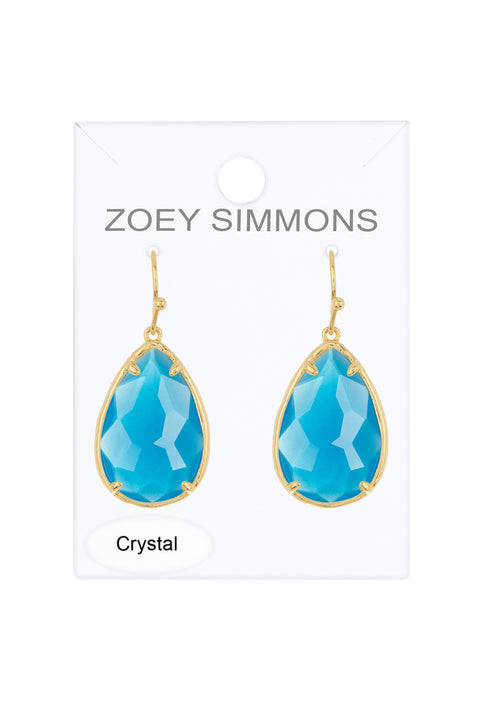 Blue Chalcedony Crystal Pear Cut Drop Earrings In Gold - GF