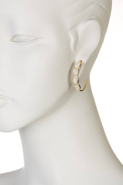 Moonstone Crystal Faceted Victorian Hoop Earrings - GF