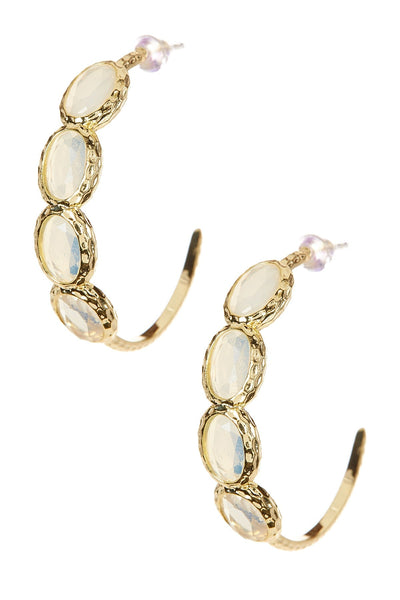 Moonstone Crystal Faceted Victorian Hoop Earrings - GF