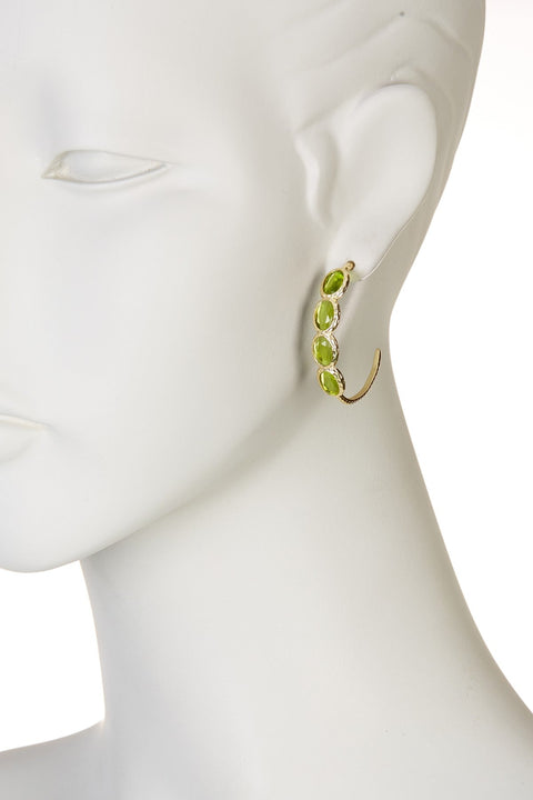 Peridot Crystal Faceted Victorian Hoop Earrings - GF