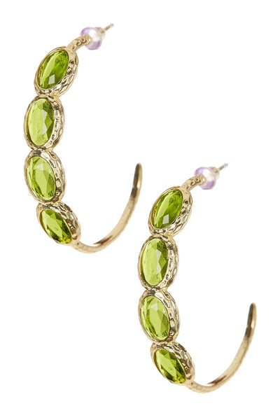 Peridot Crystal Faceted Victorian Hoop Earrings - GF