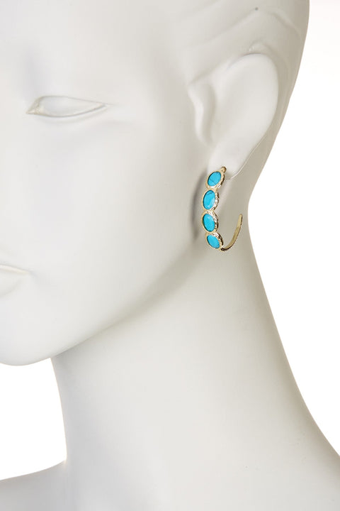 Turquoise Howlite Faceted Victorian Hoop Earrings  - GF