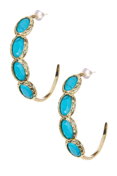Turquoise Howlite Faceted Victorian Hoop Earrings  - GF
