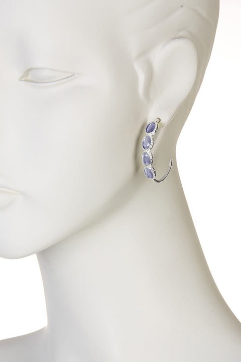 Lavender Crystal Faceted Victorian Hoop Earrings - SF