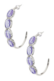 Lavender Crystal Faceted Victorian Hoop Earrings - SF
