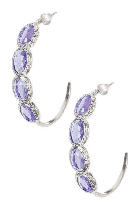 Lavender Crystal Faceted Victorian Hoop Earrings - SF