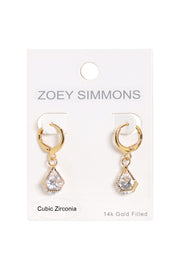 Diamond-Shaped Suspended Stone Petite CZ Drop Earrings - GF