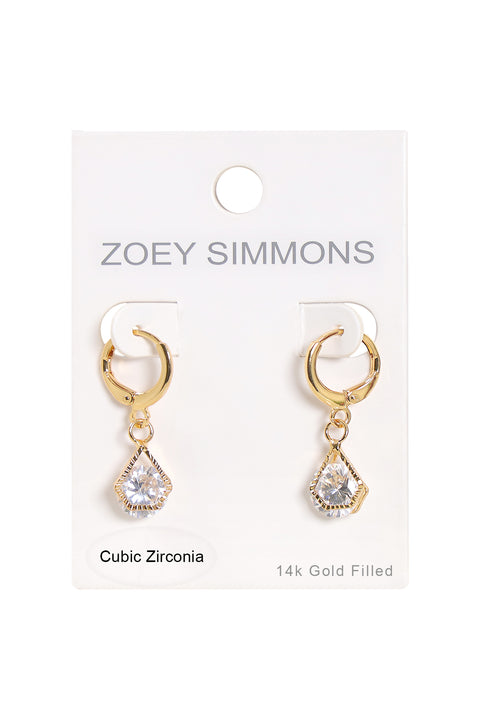 Diamond-Shaped Suspended Stone Petite CZ Drop Earrings - GF