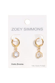Hexagon-Shaped Suspended Stone Petite CZ Drop Earrings - GF