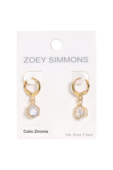 Hexagon-Shaped Suspended Stone Petite CZ Drop Earrings - GF