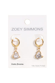 Heart-Shaped Suspended Stone Petite CZ Drop Earrings - GF