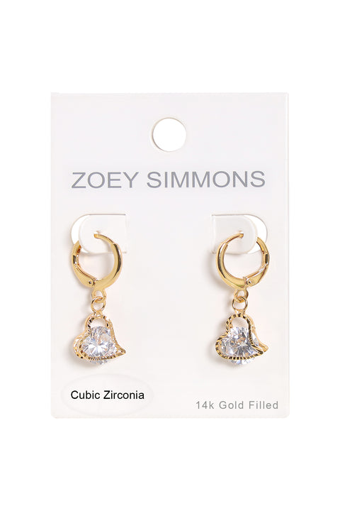 Heart-Shaped Suspended Stone Petite CZ Drop Earrings - GF