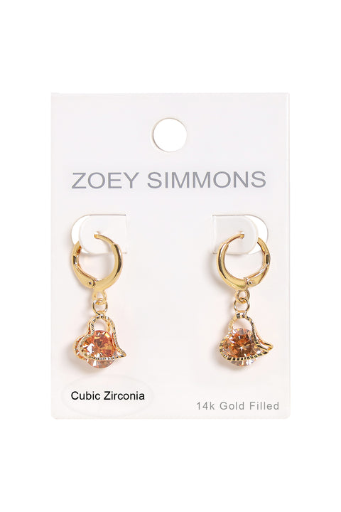 Heart-Shaped Suspended Stone Petite CZ Drop Earrings - GF