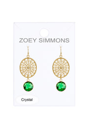 Emerald Crystal Filigree Drop Earrings In Gold - GF
