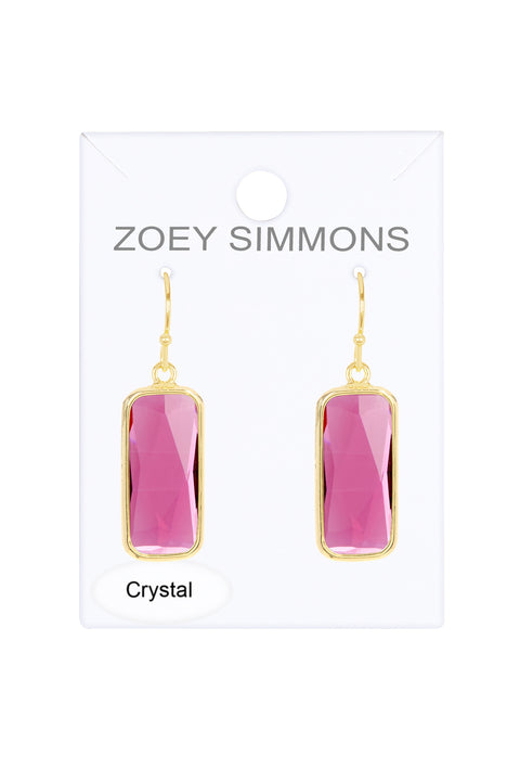 Raspberry Crystal Rectangle Earrings In Gold - GF