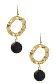 Lapis & Hammered Hoop Drop Earrings - GF