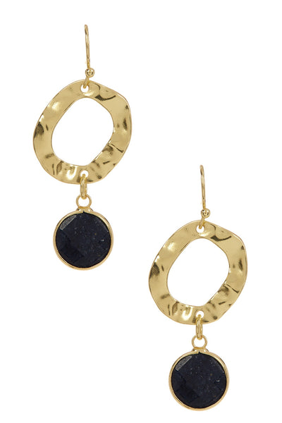 Lapis & Hammered Hoop Drop Earrings - GF