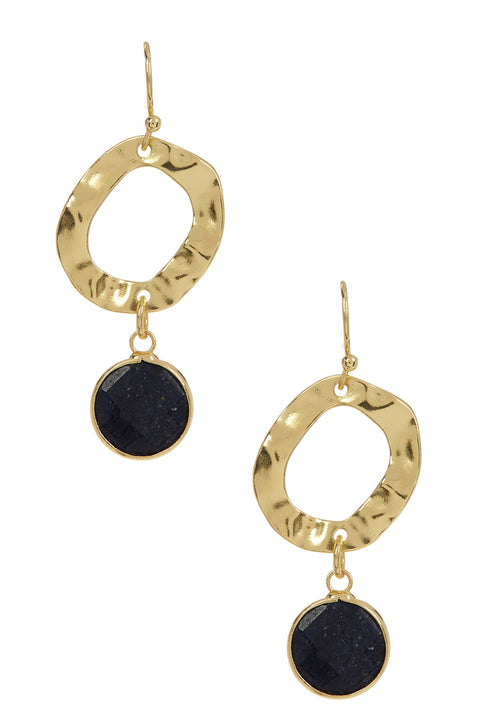 Lapis & Hammered Hoop Drop Earrings - GF