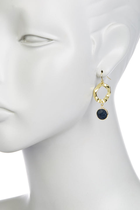 Lapis & Hammered Hoop Drop Earrings - GF