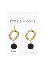 Lapis & Hammered Hoop Drop Earrings - GF