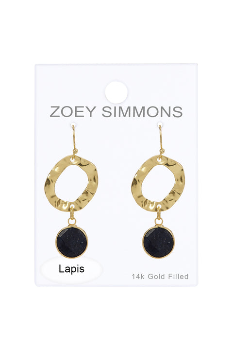 Lapis & Hammered Hoop Drop Earrings - GF