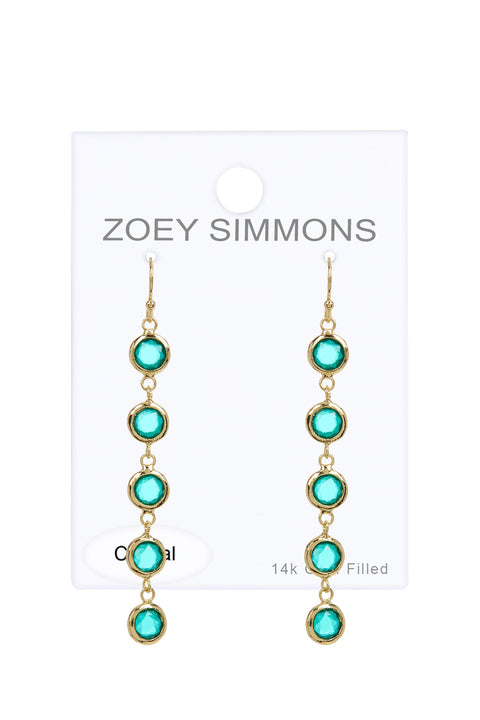 Stacked Teal Crystal Drop Earrings - GF
