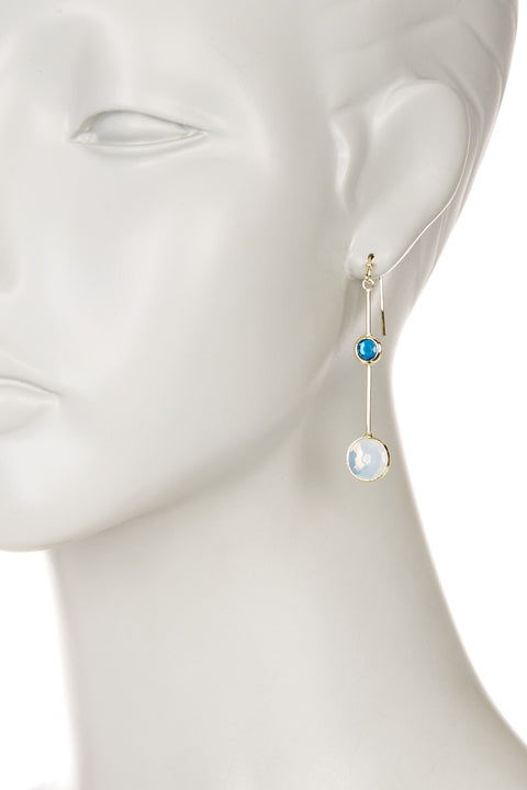 Moonstone Crystal & Blue Crystal Dangle Earrings - GF