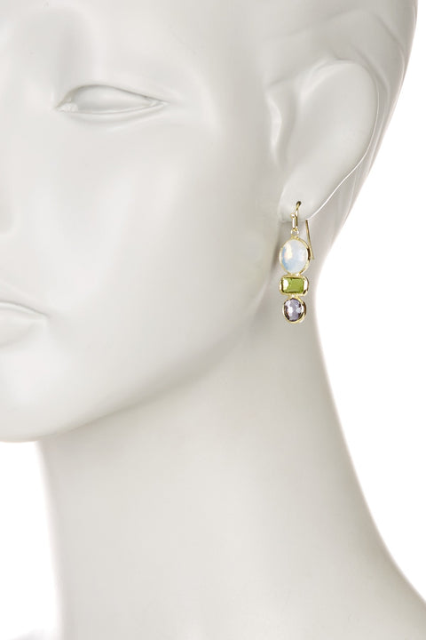 Moonstone Crystal & Peridot Crystal Drop Earrings - GF