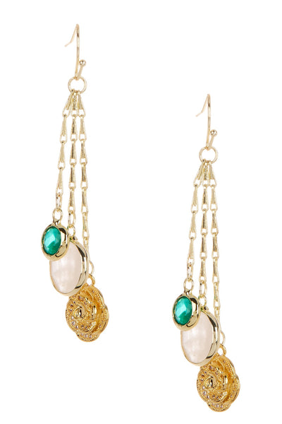 Rose Quartz & Rose Charm Drop Earrings - GF