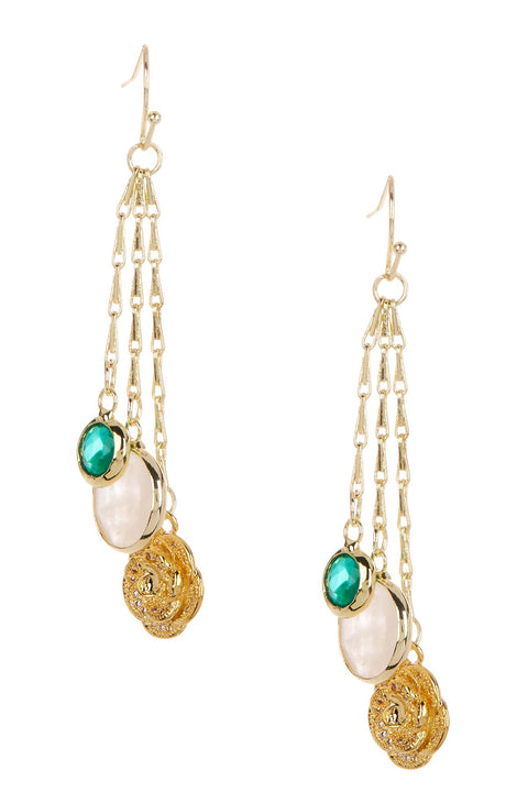 Rose Quartz & Rose Charm Drop Earrings - GF