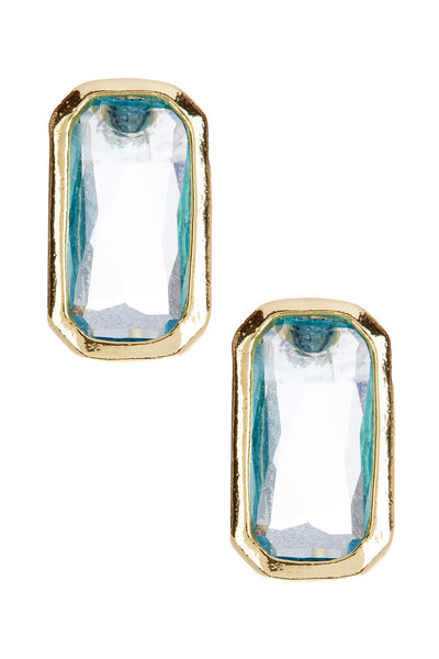Sky Blue Crystal Rectangle Stud Earrings - GF