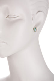 Sky Blue Crystal Rectangle Stud Earrings - GF