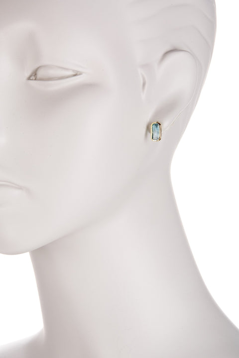 Sky Blue Crystal Rectangle Stud Earrings - GF