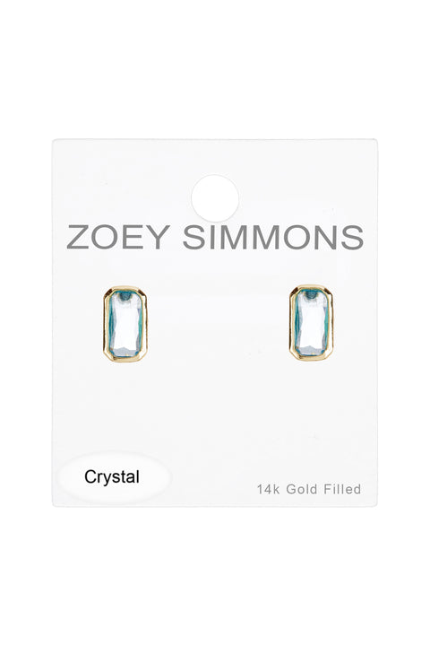 Sky Blue Crystal Rectangle Stud Earrings - GF