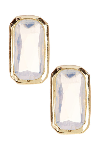 Moonstone Crystal Rectangle Stud Earrings - GF