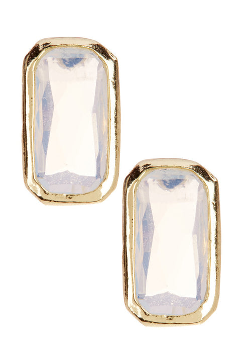 Moonstone Crystal Rectangle Stud Earrings - GF