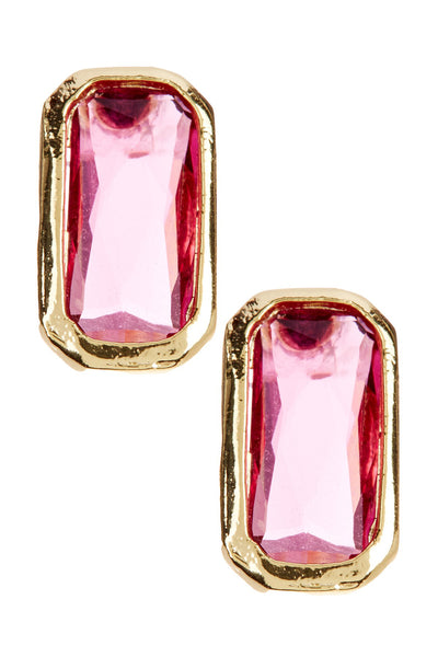 Raspberry Crystal Rectangle Stud Earrings - GF